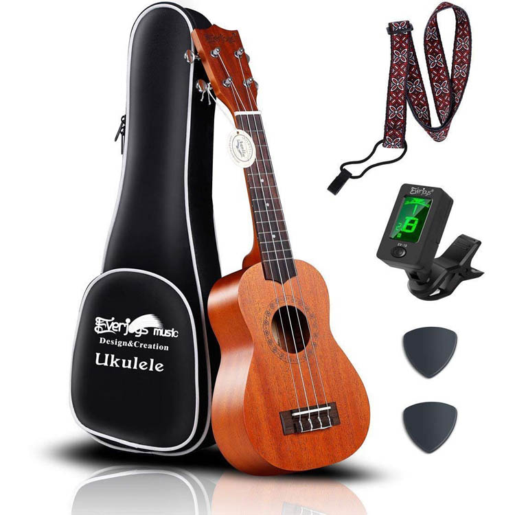 Kit de Ukulele Soprano em mogno - Profissional de 21 polegadas com afinador de estojo Aquila Strings EVUKP02
